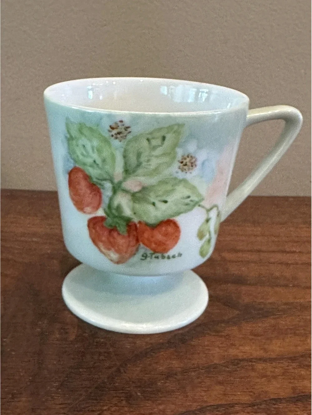 Vintage Footed Mugs Hand Painted Fruit Ceramic Coffee Cups by G. Tubach Set of 5